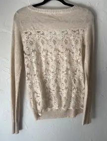 Hem & Thread Women's Lace Sweater S/M Angora Blend Beige Casual Knit Top Cottage