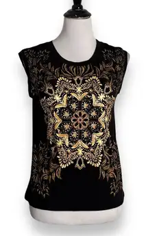 Disney‎ Beauty and The Beast Tee Women Size S Black Gold Sleeveless Shirt NEW