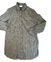 J. Jill Love‎ Linen Top Womens Small Blue Button Up Split Hem Long Sleeve Tunic