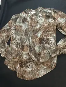 Veronica M Women's Size M Long‎ Sleeve Brown Gray Sheer Blouse Top