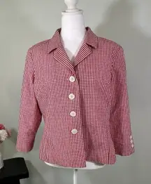VTG JG Hook Blazer‎ Jacket Red Plaid Size 12 Shoulder Pads
