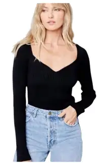 L Space Camryn Top Black Ribbed Sweater Long Sleeve Women's Size Extra Small NWT