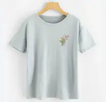 Flower Embroidered Tee - OS