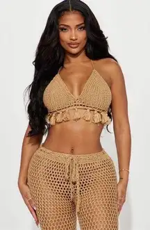 Fashion Nova Taupe Two Piece Bralette & Pants Festival Coachella Crochet Set