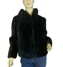 VINTAGE CIRCA 1980'S GLENOIT BLACK FAUX FUR HOODED SHORT COAT (10)