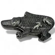 Vintage 90's Alligator Crocodile Set Trinket Box Jewelry Necklace Earring Brooch