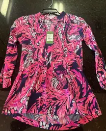 Lily Pulitzer Sarasota Tunic Bright‎ Navy Jungle In Here NWT XXS Beachy Floral