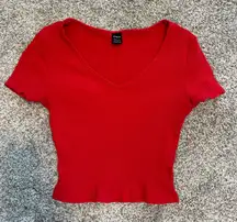 SHEIN ribbed Red‎ V-Neck short sleeve top size XS