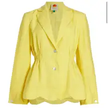 FARM Rio Bright Yellow Linen Blazer‎ Scalloped Hem Button Front Jacket