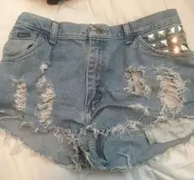 High Waisted Studded Distress Shorts