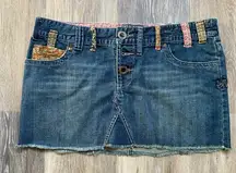 Billabong Y2K Patchwork Low Rise Paisley Denim Mini Micro Jean Skirt 11 Indie 90