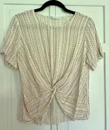 🚨 SALE Potters Pot white linen textured cropped knot front blouse