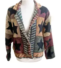 Painted Pony Tapestry Jacket Sz Large/XL Patchwork Stars Button Front Western