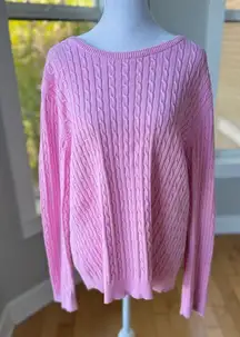 Vintage Basic Editions Pink Cable Knit Cotton Crewneck Sweater Size XL