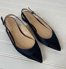 J. Crew Satin Slingback Flats Navy & Black Pointed Toe Career Office Work Size 7