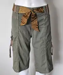 Bermuda Nori Y2K Drab Olive Belted Cargo Utility  Shorts Size 7