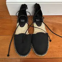 NWOT Eileen Fisher Lace-Up Black Suede Espadrille Sandal Size 7.5