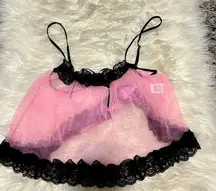 Pink & Black Lace Babydoll Top