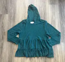 Lane Bryant Teal Textured Knit Top Waffle Knit Hoodie Tiered