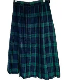 Vintage 90s L.L. Bean 100% wool plaid tartan pleated skirt size S small