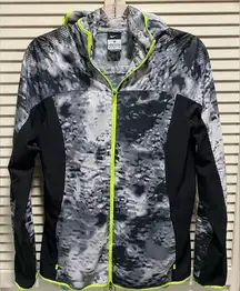 Nike Running Black White Watercolor Yellow Trim Long‎ Sleeve Zip Up Size M