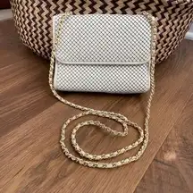 Whiting & Davis Vintage  Clutch Purse Shoulder Bag White Metal Mesh Evening Purse