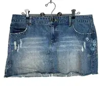 Aeropostale Womens 11/12 (36x14) Jean Mini Skirt Cut-Off Denim Blue Distressed