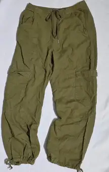 Forever 21 Linen Blend Cargo Pant Ws L Olive Green Parachute Utility Drawstring