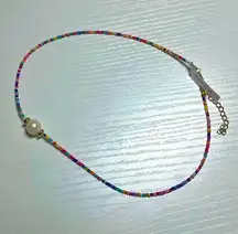 Colorful Beaded Pearl Pendant Necklace