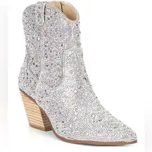 Betsey‎ Johnson Diva Rhinestone Western Boots Size 5 Ankle Sparkle Wedding NEW