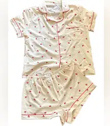 Cherry Print women’s Pajamas - Cream and Red