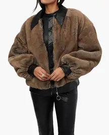 WeWoreWhat Faux Fur Bomber Jacket, Black/Brown