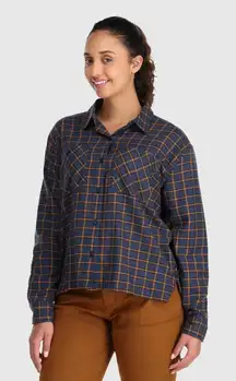 Outdoor Research Blue Orange Plaid Feedback Lightweight‎ Flannel Top