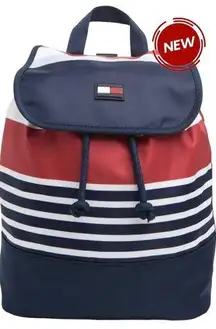 Tommy Hilfiger Women Navy Multi Stripe Portland Flap Nylon Backpack NWT