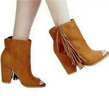 NWT DV by Dolce Vita Lotus Bootie Fringe Suede Open Toe Cognac 6 Western Cowgirl