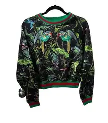 Yativi Black Embroidered Bird & Butterfly Crewneck Sweatshirt Size Medium.