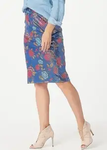 GILI MERMAID SEQUINED BLUE FLORAL PRINT PENCIL SKIRT 10