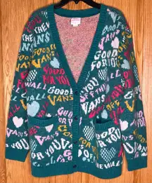 Vans x IRENEISGOOD Green Jacquard Print Oversized Cardigan‎ Sweater Size Small