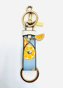 Coach  Loop Bag Charm With Lemon Print And Key Ring Blue And Gold