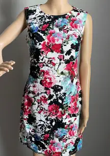 Fifth & Park Textured Sleeveless Sheath Floral Red Black White Blue Dress Small