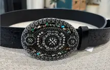 Western Black Belt with Ornate Buckle