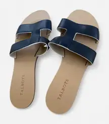 Talbots Black Leather Slide Sandals Size 10 | Classic H Cutout Flat Slides