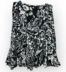 Lauren Ralph Lauren Women's Floral Flare Skirt Black White Size 12 100% Silk