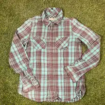 Women's Billabong green blue black plaid button-up shirt relax fit (XS/S)