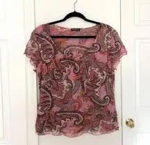 cha cha vente Y2K Pink and Brown Paisley Scoop Neck Top