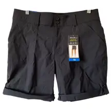 NEW EDDIE BAUER Rolled Hem Bermuda Shorts Size 10 Black Stretch SPF 50