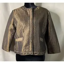 Ruby Rd. Petite‎ Lightweight Metallic Quilted Gold Brown Jacket Embellished 14P