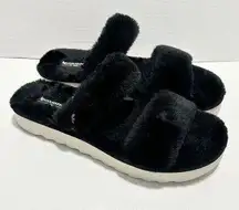 Koolaburra Fuzz-On Faux Fur Sandal Slippers Slide On Black White Women’s Size 12