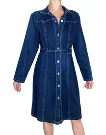 Vintage Y2K  Preppy Denim Knee-Length Long Sleeve Dress