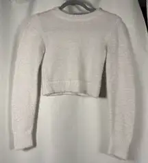 Urban Outfitters White Fuzzy Crewneck Crop Sweater XS